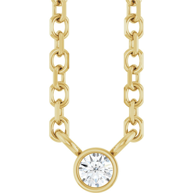14K Gold Round Natural Diamond Bezel-Set Solitaire Necklace – up to 0.015 CTW - Yellow Gold