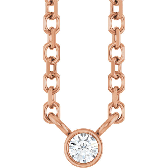 14K Gold Round Natural Diamond Bezel-Set Solitaire Necklace – up to 0.015 CTW - Rose Gold