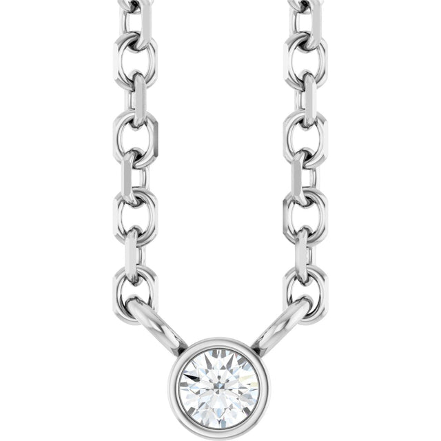 14K Gold Round Natural Diamond Bezel-Set Solitaire Necklace – up to 0.015 CTW - White Gold