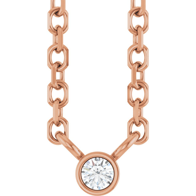 14K Gold Round Natural Diamond Bezel-Set Solitaire Necklace – up to 0.015 CTW - Rose Gold
