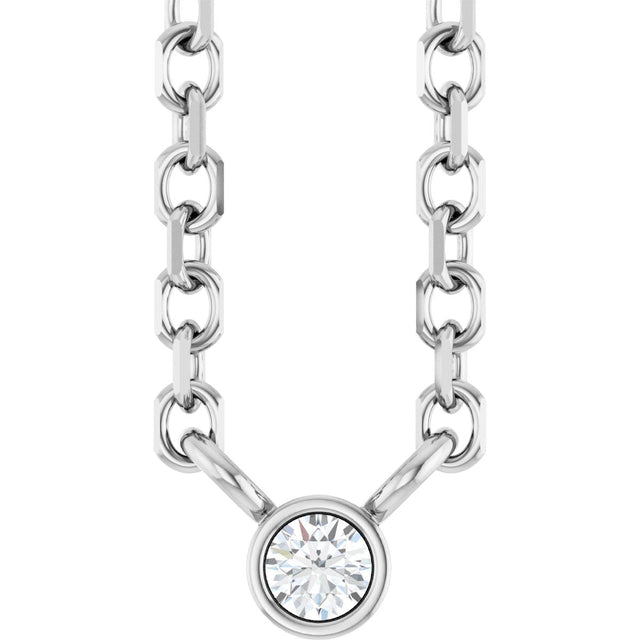Platinum Round Natural Diamond Bezel-Set Solitaire Necklace