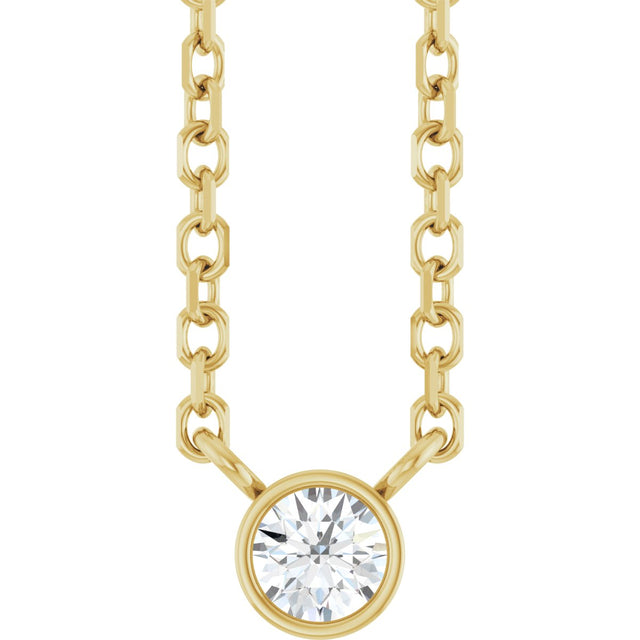 14K Gold Round Natural Diamond Bezel-Set Solitaire Necklace – up to 0.015 CTW - Yellow Gold