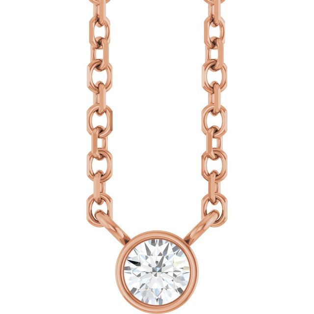 14K Gold Round Natural Diamond Bezel-Set Solitaire Necklace – up to 0.015 CTW - Rose Gold