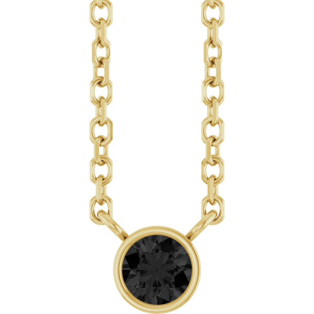 14K Gold Round Natural Black Diamond Bezel-Set Solitaire Necklace - Yellow Gold