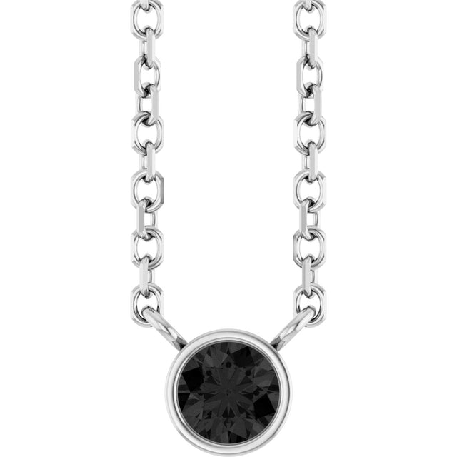 14K Gold Round Natural Black Diamond Bezel-Set Solitaire Necklace - White Gold