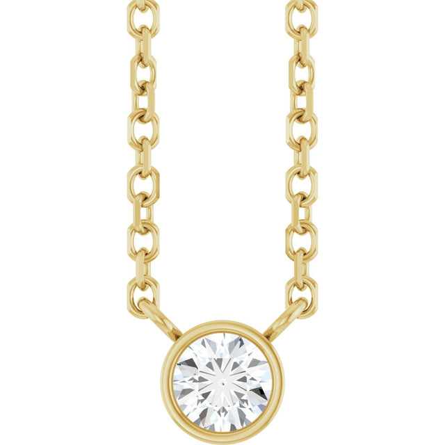 14K Gold Round Natural Diamond Bezel-Set Solitaire Necklace – up to 0.015 CTW - Yellow Gold