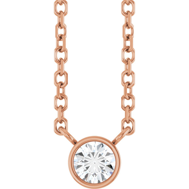 14K Gold Round Natural Diamond Bezel-Set Solitaire Necklace – up to 0.015 CTW - Rose Gold