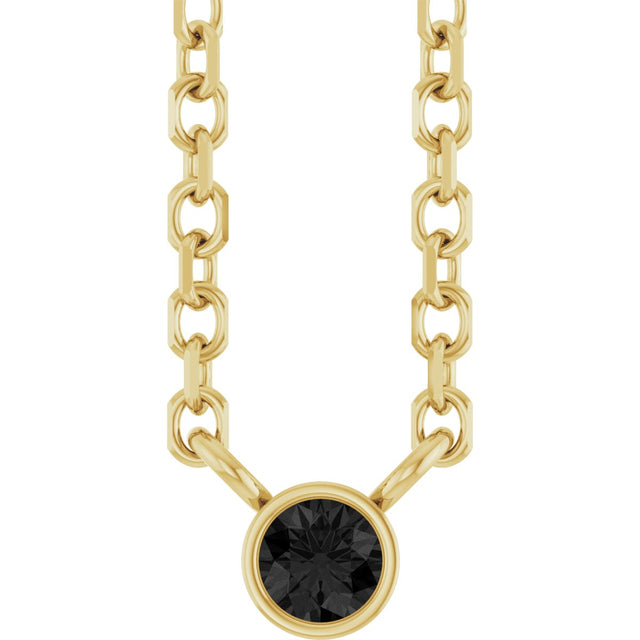 14K Gold Round Natural Black Diamond Bezel-Set Solitaire Necklace - Yellow Gold