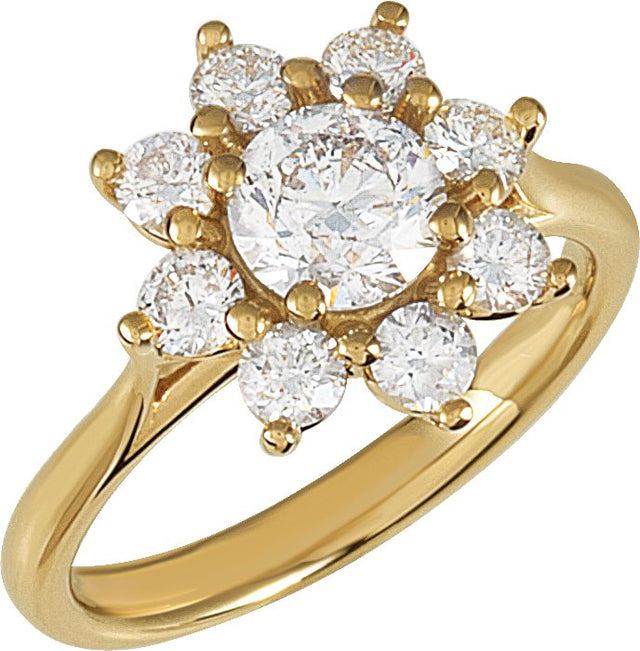 14K Gold Round Natural Diamond Cluster Ring – 6.3mm Stones - Yellow Gold