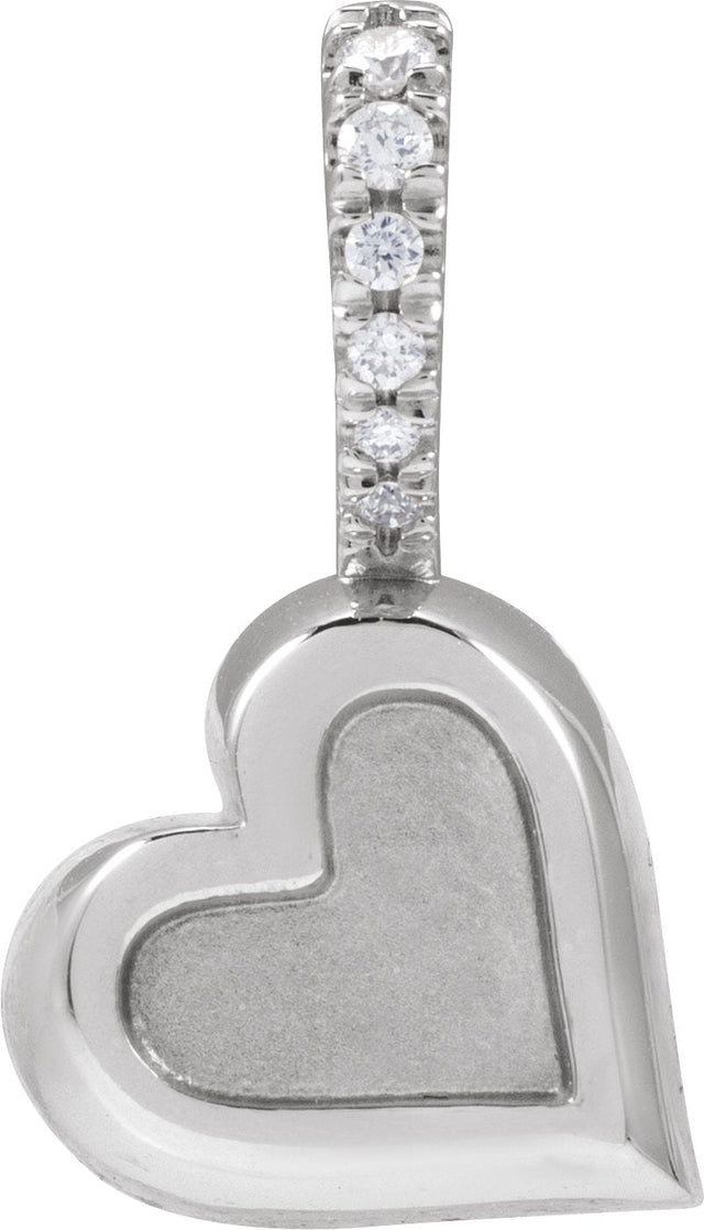 Platinum Round Natural Diamond Engravable Heart Pendant