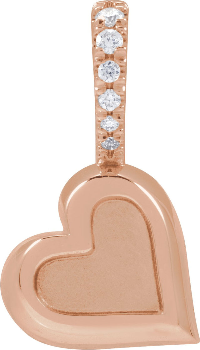 14K Gold Round Natural Diamond Engravable Heart Pendant - Rose Gold