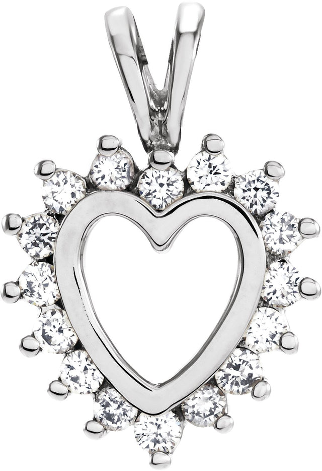 14K Gold Round Natural Diamond Heart Pendant – 1/3 CTW - White Gold