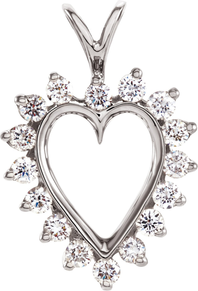 14K Gold Round Natural Diamond Heart Pendant – 2mm Stones - White Gold