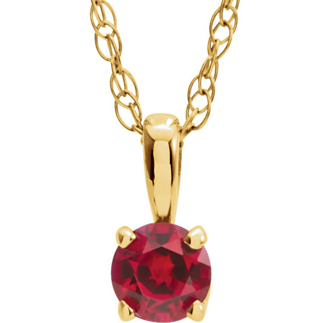 14K Gold Round Ruby Youth Birthstone Necklace or Pendant - Yellow Gold