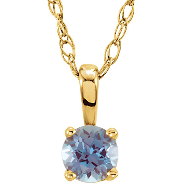 14K Gold Round Alexandrite Youth Birthstone Necklace or Pendant - Yellow Gold