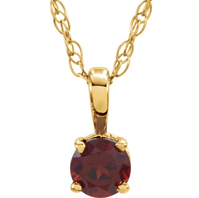 14K Gold Round Mozambique Garnet Youth Birthstone Necklace or Pendant - Yellow Gold