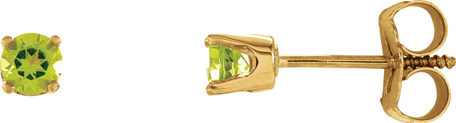 14K Gold Natural Peridot Round 4-Prong Youth Birthstone Stud Earrings - Yellow Gold