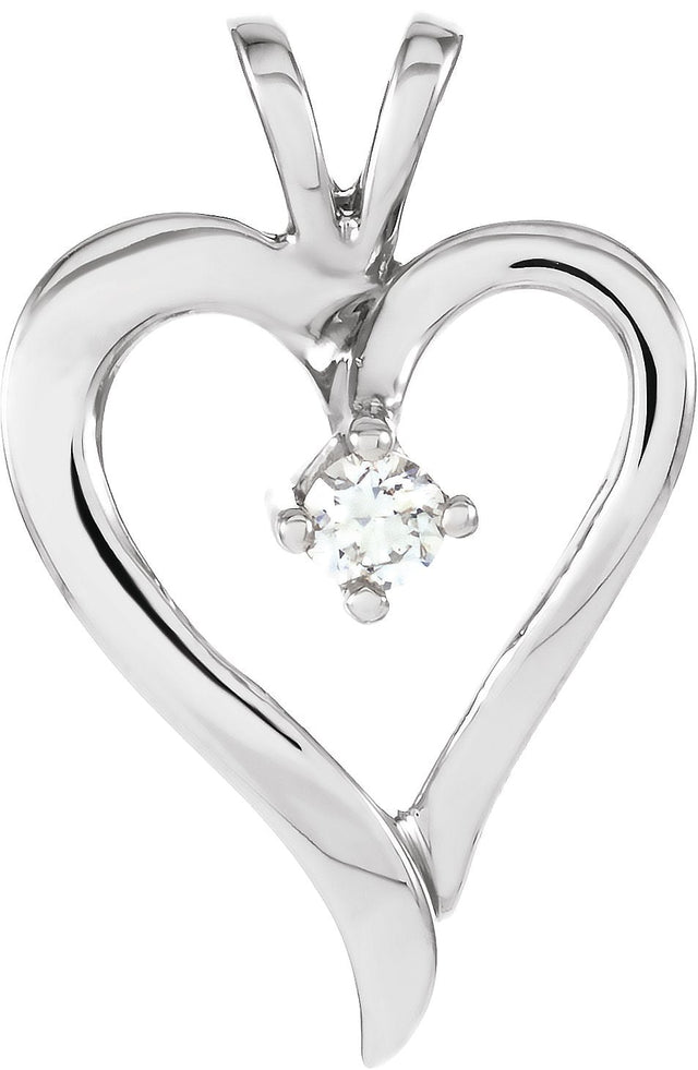 14K Gold Round Natural Diamond Accented Heart Pendant - White Gold