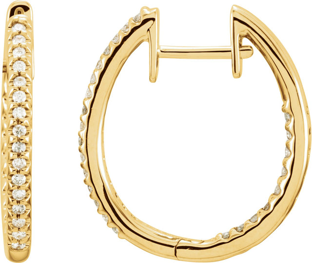 14K Gold Round Natural Diamond Inside-Outside Hinged Hoop Earrings - Yellow Gold