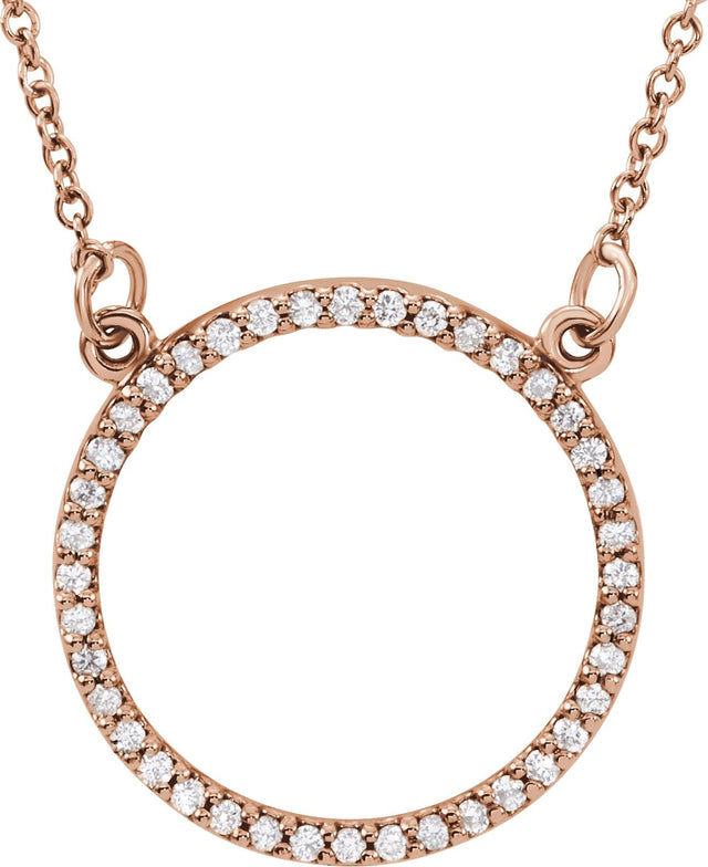 14K Gold Round Lab-Grown Diamond Petite Circle Necklace – 1/8 CTW - Rose Gold