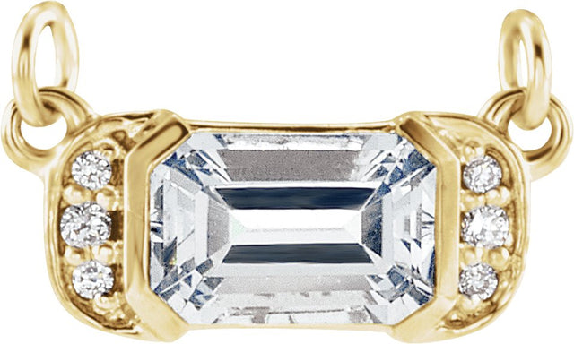 14K Gold Emerald Lab-Grown Diamond Accented Bar Necklace - Yellow Gold
