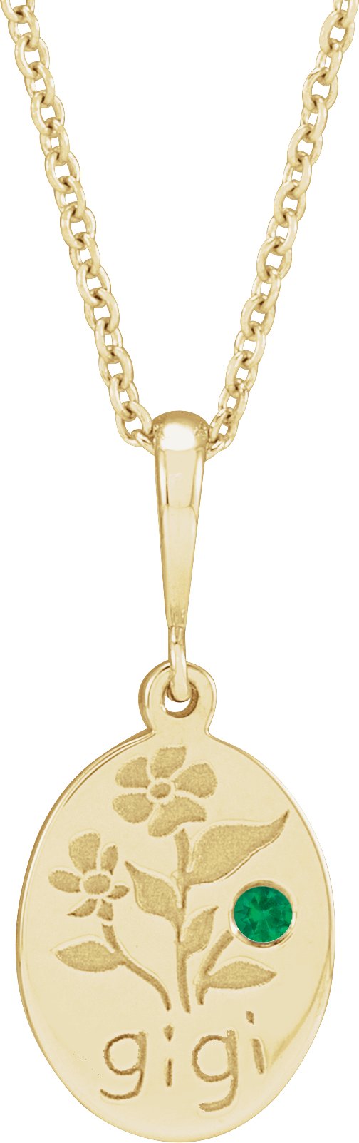 14K Gold Round Natural Emerald Gigi Necklace or Pendant - Yellow Gold