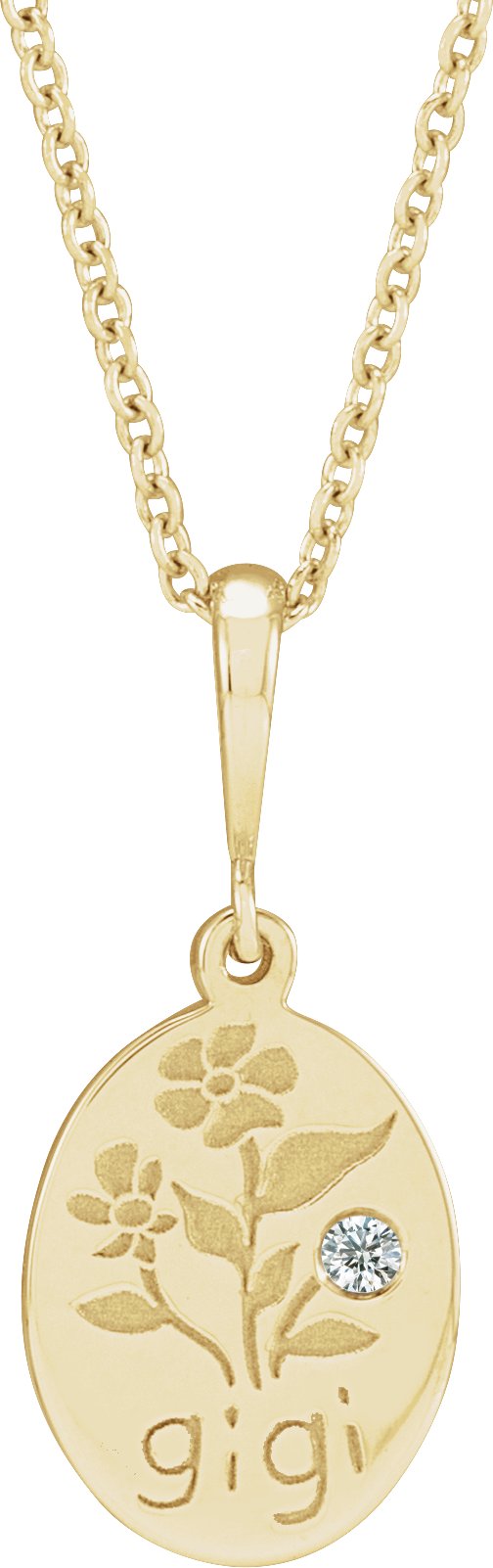 14K Gold Round Natural Diamond Gigi Necklace or Pendant - Yellow Gold