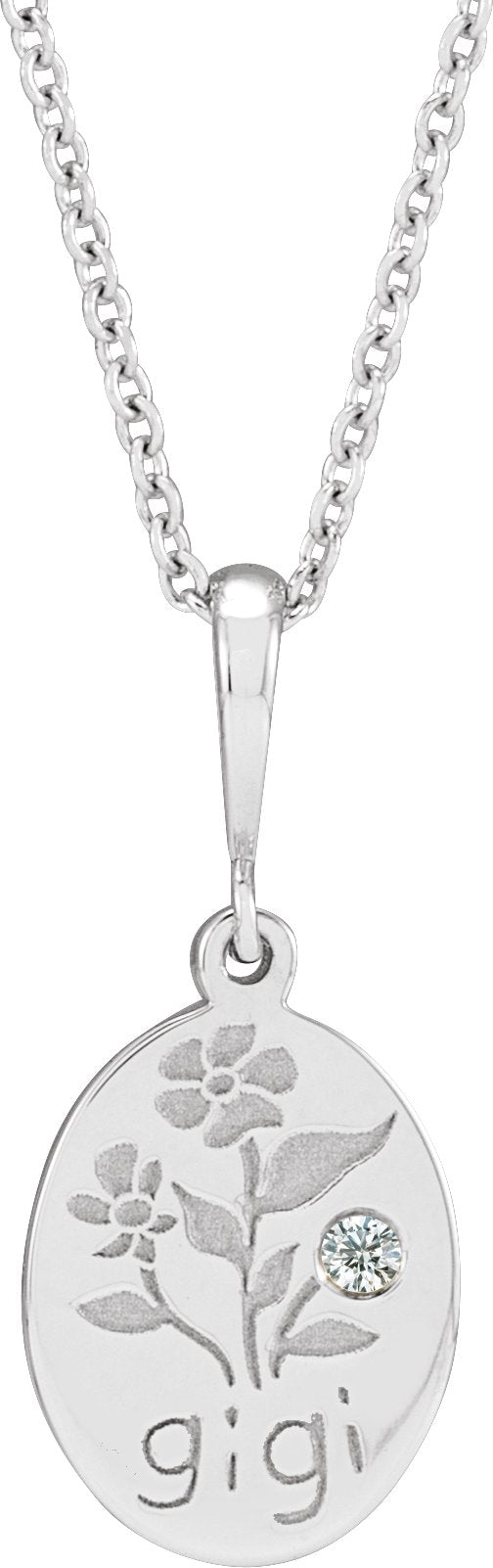 14K Gold Round Natural Diamond Gigi Necklace or Pendant - White Gold