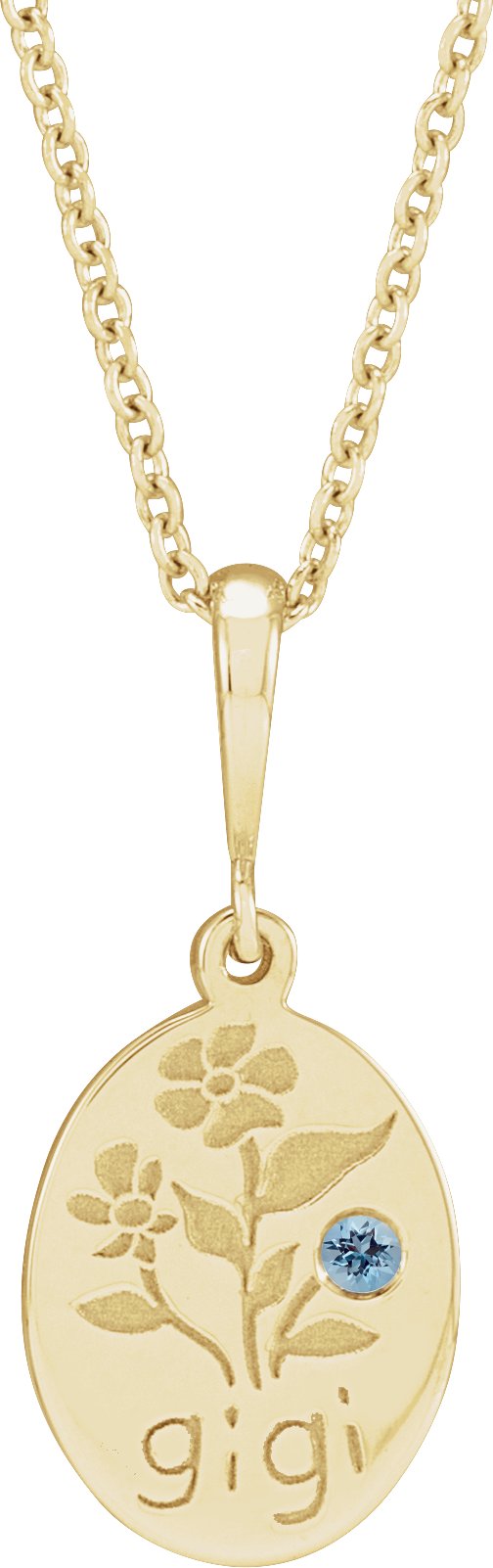 14K Gold Round Natural Aquamarine Gigi Necklace or Pendant - Yellow Gold
