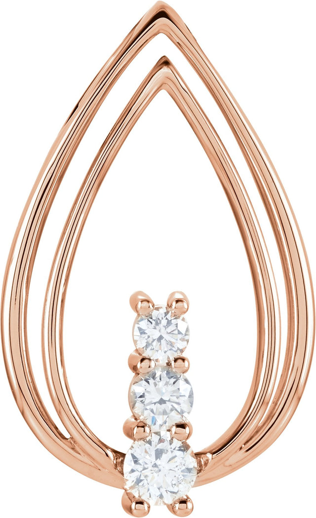 14K Gold Round Natural Diamond Freeform Pendant - Rose Gold