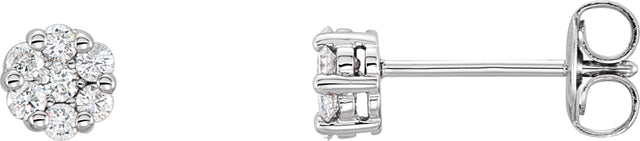 14K Gold Round Natural Diamond Cluster Earrings