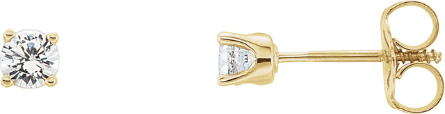 14K Gold Natural White Sapphire Round 4-Prong Youth Birthstone Stud Earrings - Yellow Gold