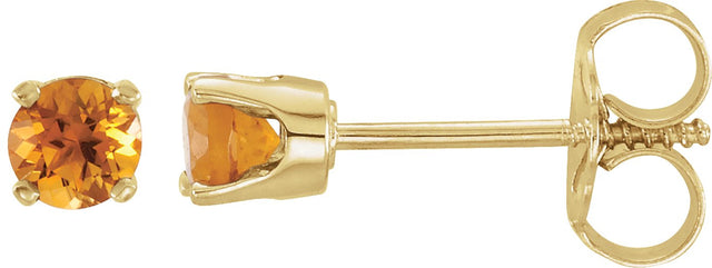 14K Gold Citrine Round 4-Prong Youth Birthstone Stud Earrings - Yellow Gold