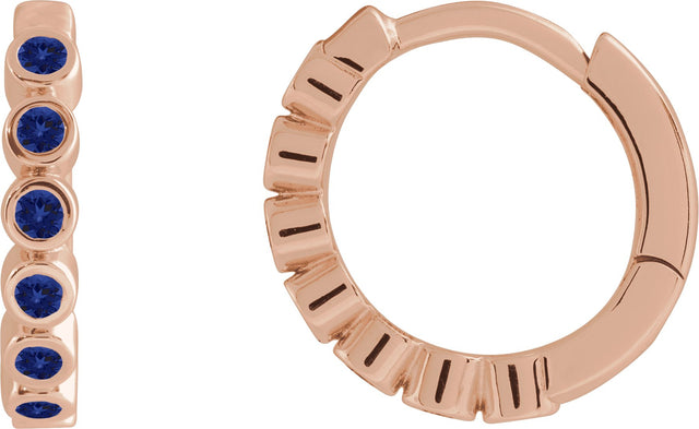 14K Gold Round Lab-Grown Blue Sapphire Hinged Hoop Earrings - Rose Gold