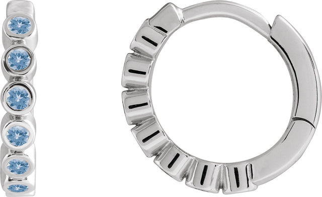 Platinum Round Natural Aquamarine Hinged Hoop Earrings
