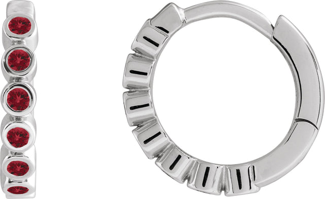 14K Gold Round Natural Mozambique Garnet Hinged Hoop Earrings - White Gold