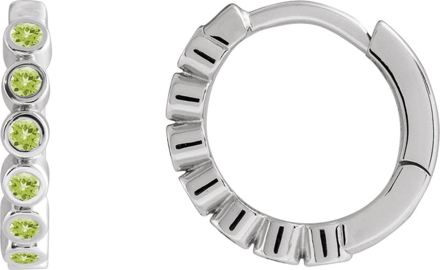 14K Gold Round Natural Peridot Hinged Hoop Earrings - White Gold