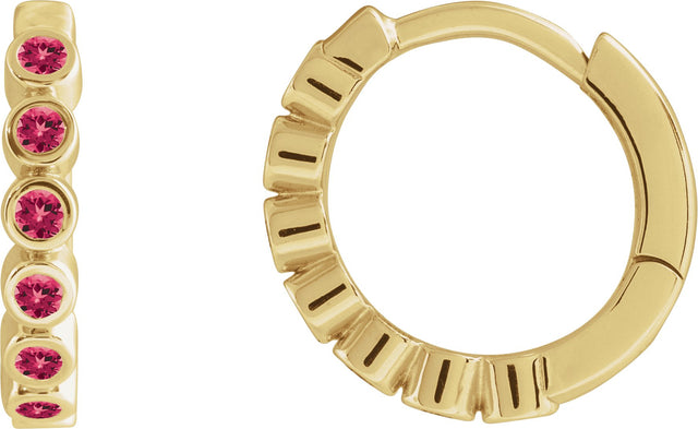 14K Gold Round Lab-Grown Ruby Hinged Hoop Earrings - Yellow Gold