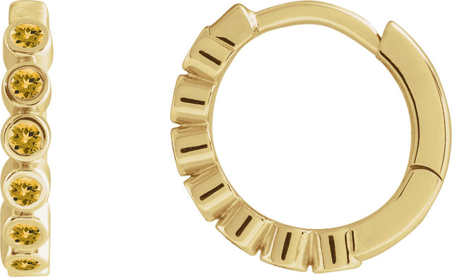 14K Gold Round Natural Citrine Hinged Hoop Earrings - Yellow Gold