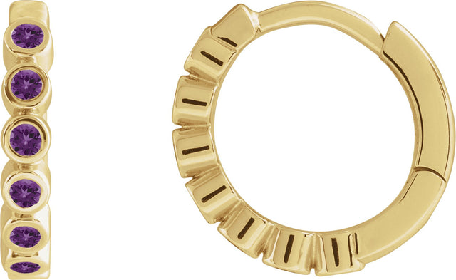14K Gold Round Natural Amethyst Hinged Hoop Earrings - Yellow Gold
