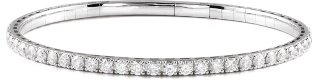 14K Gold Round Lab-Grown Diamond Half Accented Flexible Bangle Bracelet - White Gold
