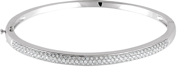 14K Gold Round Natural Diamond Pavé-Style Bangle Bracelet II - White Gold