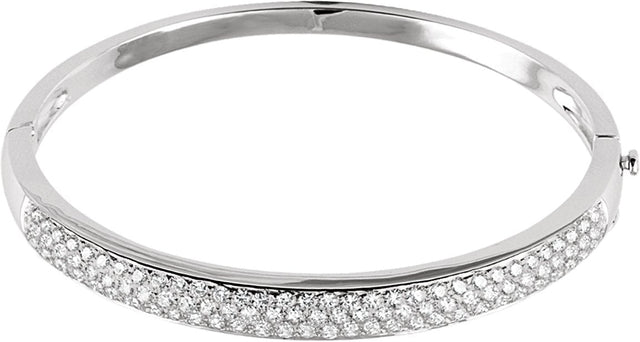14K Gold Round Natural Diamond Pavé Bangle Bracelet - White Gold