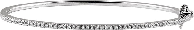14K Gold Round Natural Diamond Pavé-Style Bangle Bracelet – 1.3mm Stones - White Gold