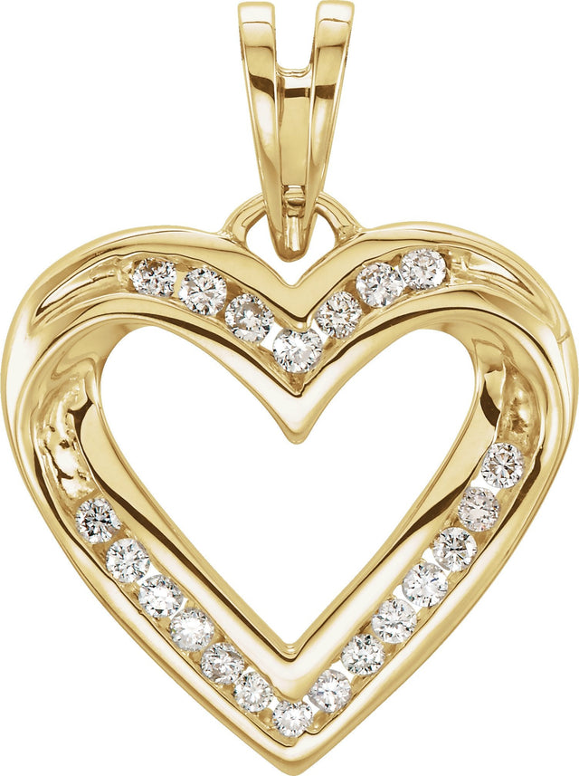 14K Gold Round Natural Diamond Heart Pendant – 1.5mm Stones