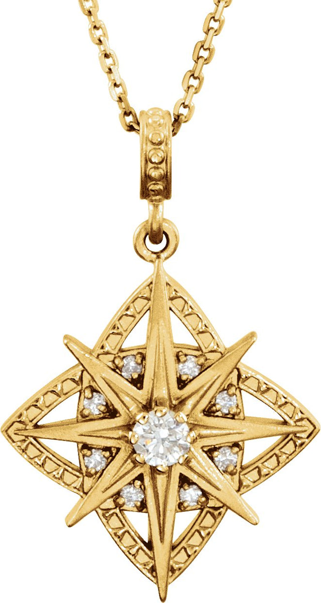 14K Gold Round Natural Diamond Vintage-Inspired Necklace or Pendant – 1/6 CTW