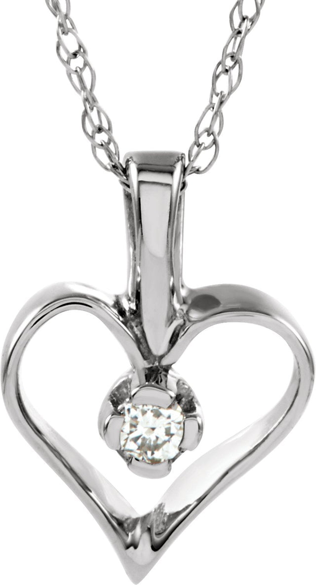 14K Gold Round Natural Diamond Accented Heart Necklace or Pendant - White Gold