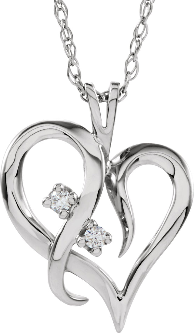 14K Gold Round Natural Diamond Accented Heart Pendant – 0.03 CTW - White Gold