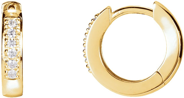 14K Gold Round Natural Diamond Accented Hoop Earrings – 1.2mm Stones - Yellow Gold