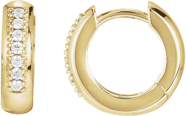14K Gold Round Natural Diamond Accented Huggie Earrings – 1.3mm Stones - Yellow Gold